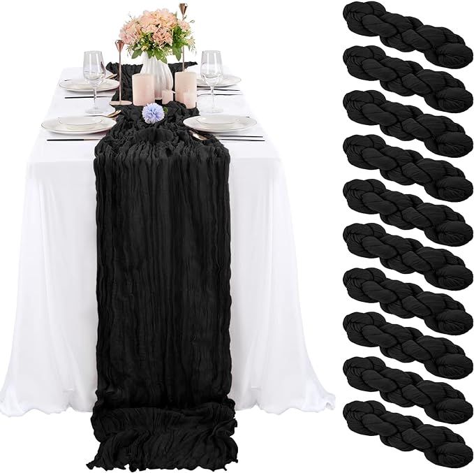 10 Pcs Black Cheesecloth Table Runner 10FT, Gauze Table Runner for Wedding Reception Sheer Bridal... | Amazon (US)