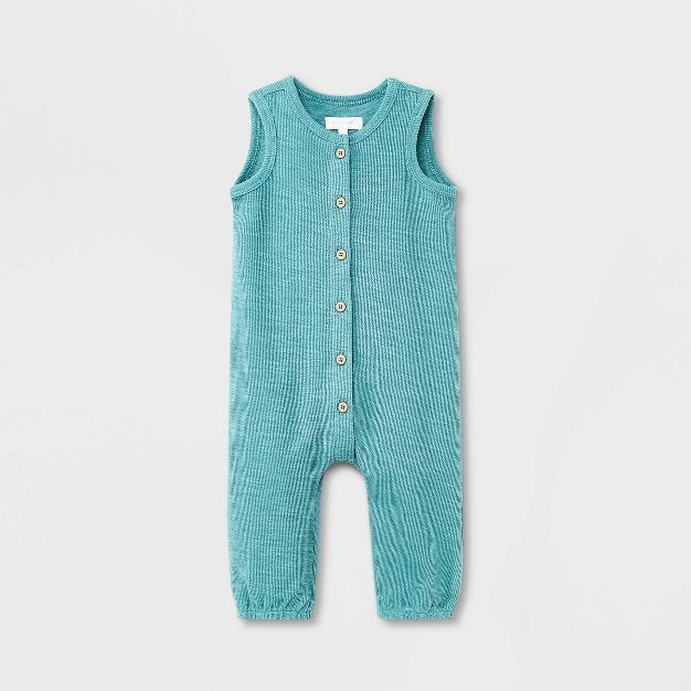 Grayson Mini Baby Boys' Button-Front Jumpsuit - Blue | Target
