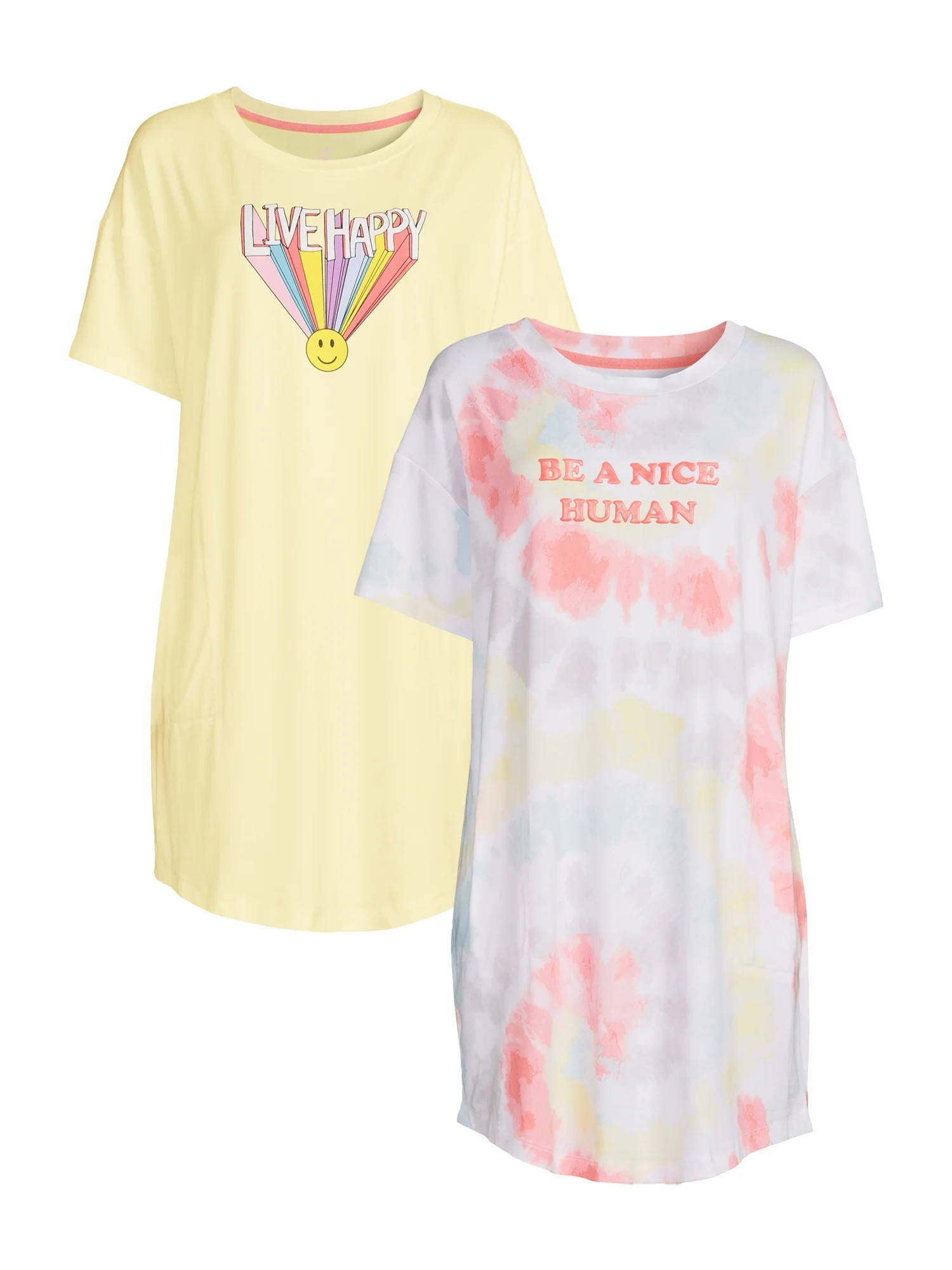 Secret Treasures Women's Short Sleeve Sleep Shirts, 2-Pack | Walmart (US)