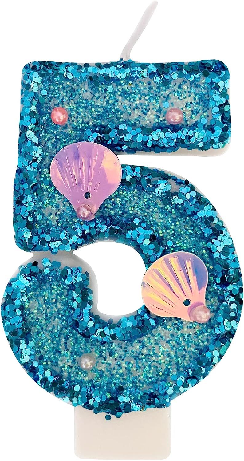 Blue Number Candle,Shell Sequins Number Candles for Birthday Cakes Mermaid Themed Party Supplies ... | Amazon (US)