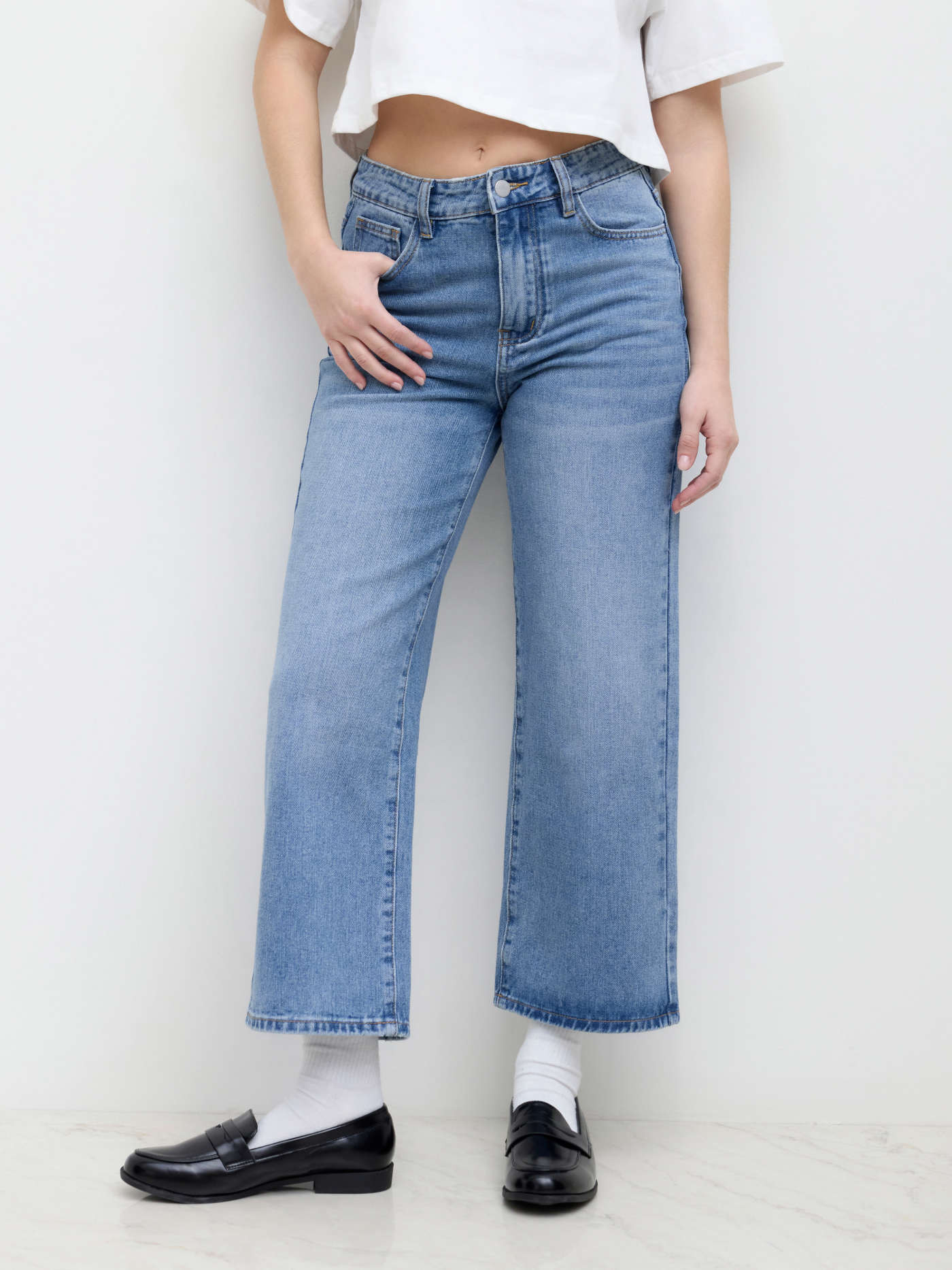 Denim Mid-Rise Straight Leg- Cropped  For Daily Casual | Cider