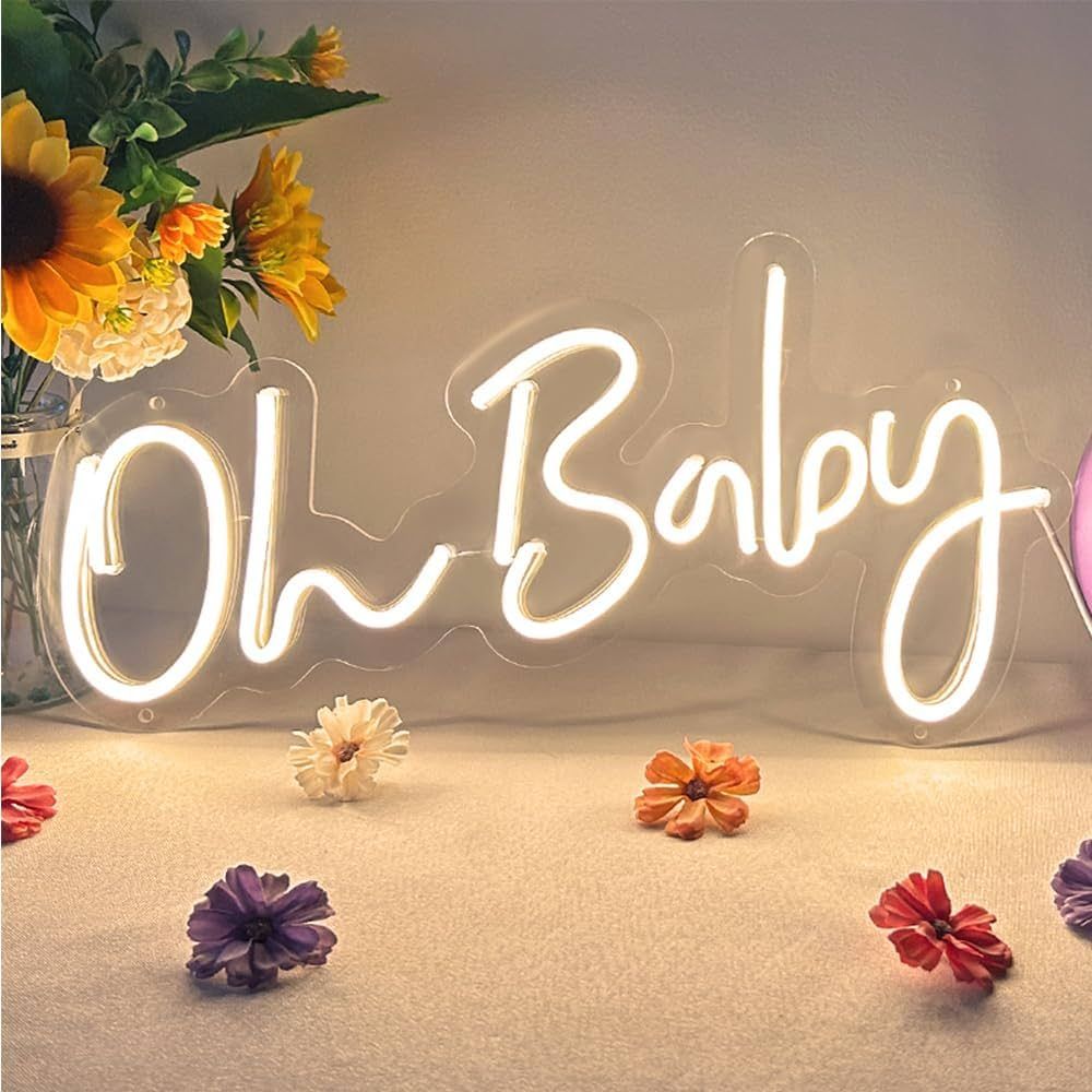 Oh Baby Neon Sign with Dimmer Switch for Baby Shower Decorations, Gender Reveal, Room Decor, USB ... | Amazon (US)