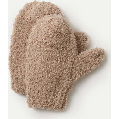 7AM Enfant | Fuzzy Ribbed Cuff Mittens, Pecan (Beige, Size 5-10Y) | Maisonette | Maisonette