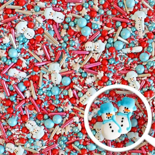 Oh Snow Cute Sprinkle Mix| Red White Icy Blue Silver Dragees Christmas Sprinkles With Oh Snow Cute Snowmen Royal Icing| Decorating Sprinkles From Sprinkle Pop For Cakes Cookies Cupcakes Ice Cream, 4oz | Amazon (US)