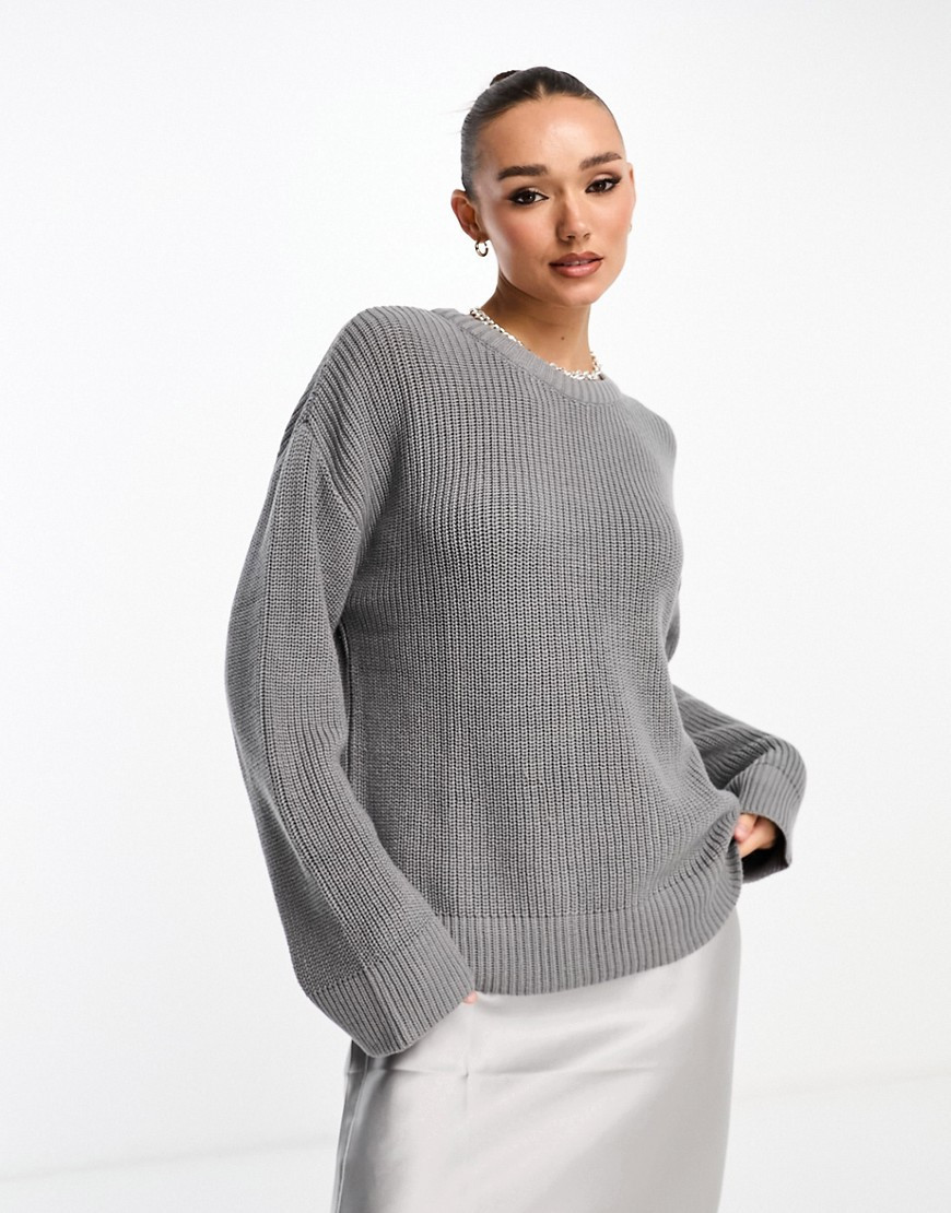 NA-KD round neck knit sweater in gray | ASOS (Global)