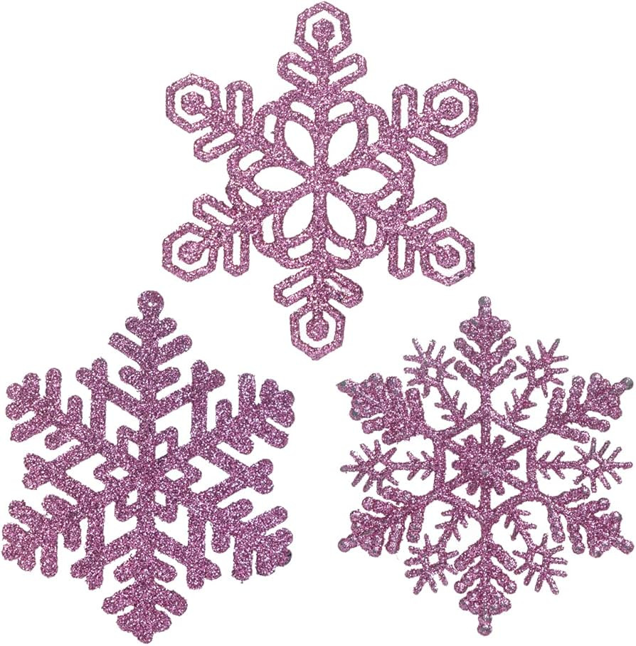 48pcs 4 Inch Pre-Strung Pink Snowflake Ornaments for Christmas Tree Decorations, Hanging Plastic ... | Amazon (US)
