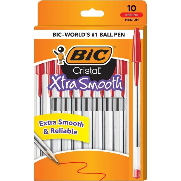 BIC Cristal® Xtra Smooth Stic Ball Pen, 1.0 mm, Red, 10 Pack - Walmart.com | Walmart (US)