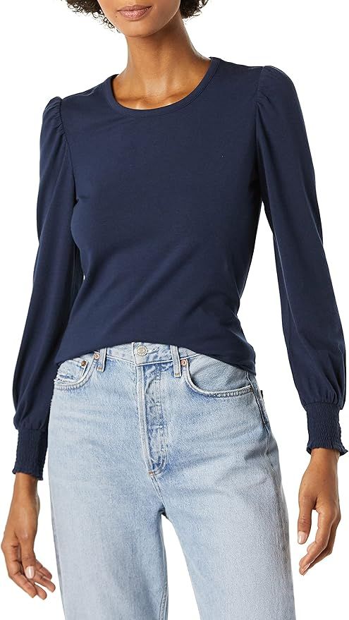 Amazon Essentials Women's Long-Sleeve Crewneck Smocked Cuff T-Shirt | Amazon (US)