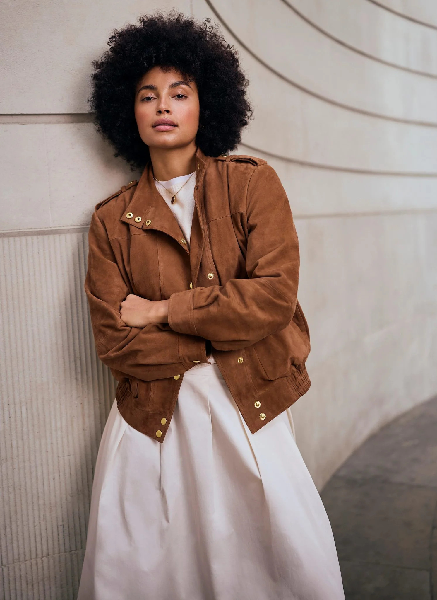Tan Suede Pilot Bomber Jacket | Mint Velvet