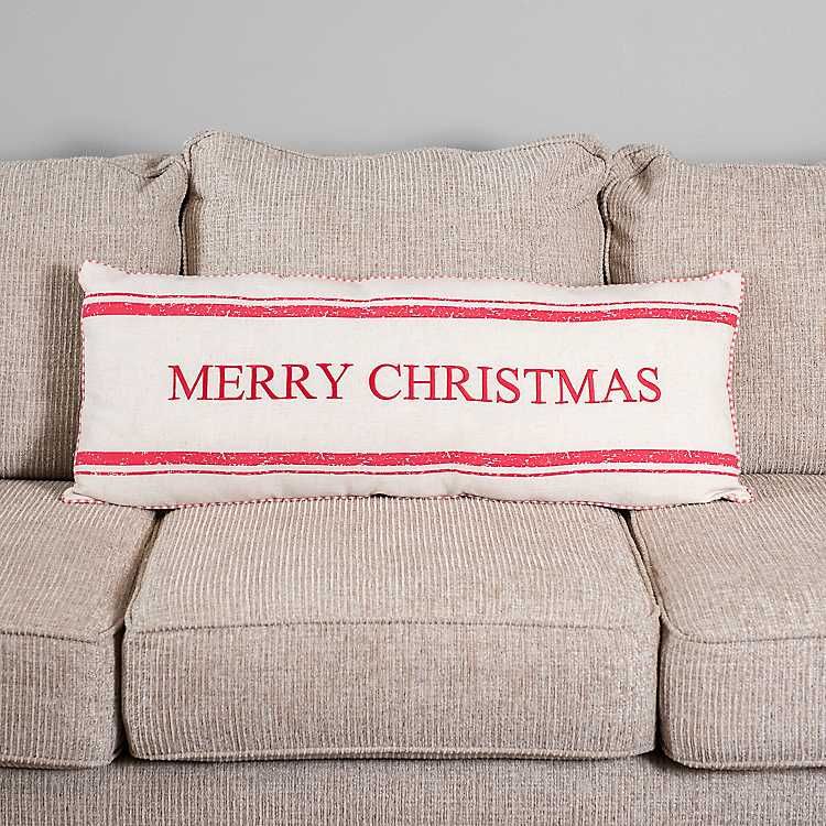 New!Red and Cream Stripe Merry Christmas Bench Pillow | Kirkland's Home
