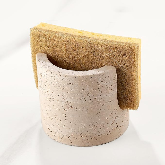 Marble Sponge Holder for Kitchen Sink - Heavy-Duty Real Travertine Stone Sink Caddy Organizer for... | Amazon (US)