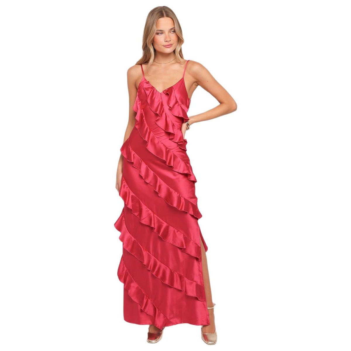 Petal and Pup Women's Ciao Ruffles Maxi Satin Dress - Fuchsia | Macy's