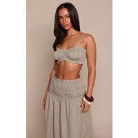 Petite Khaki Ruched Frill Hem Strappy Bralette | PrettyLittleThing UK