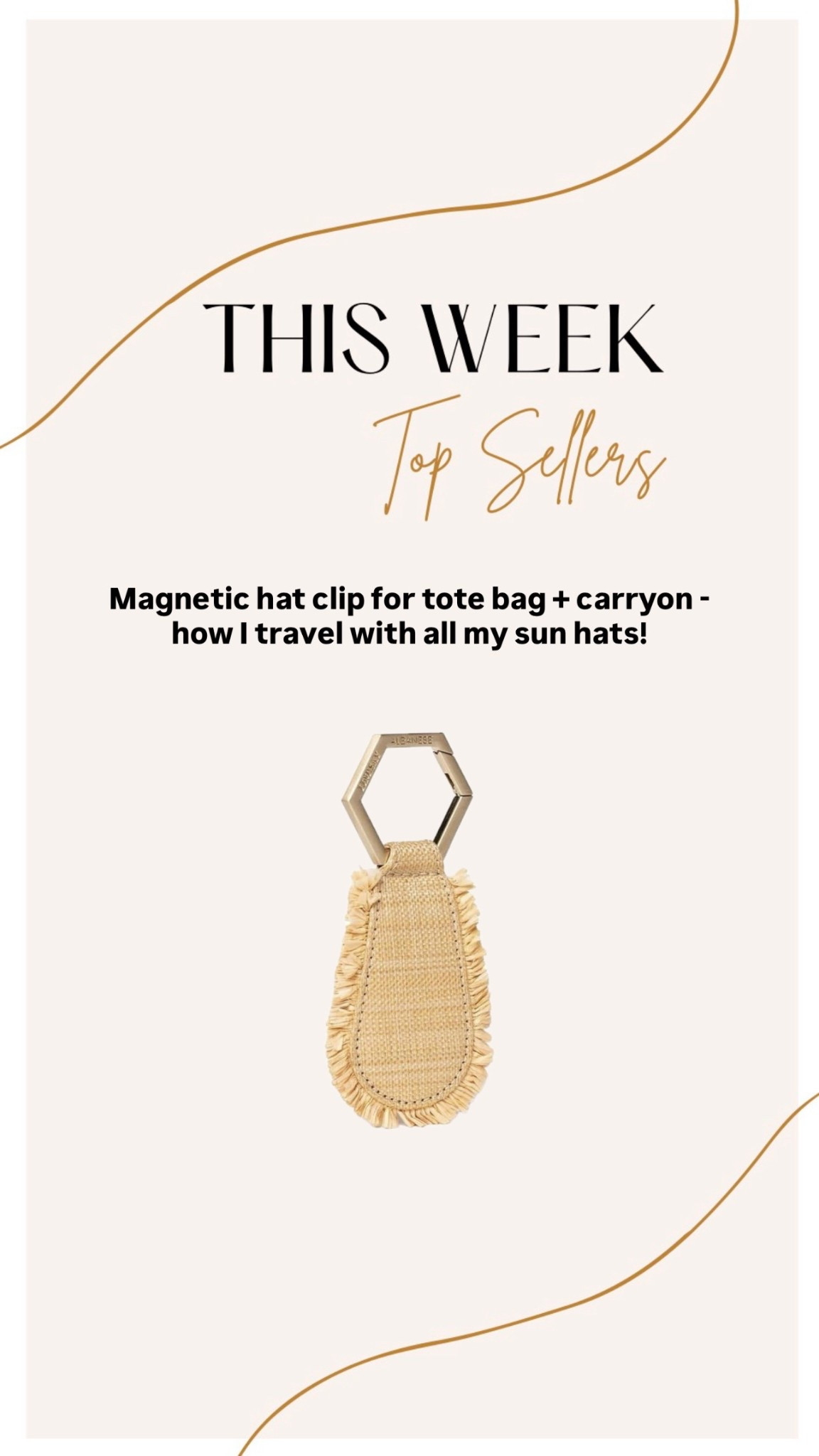 The hat clip I use to travel with all my sun hats on my carryon and tote bags - the best gift and most useful thing in the summer ! 