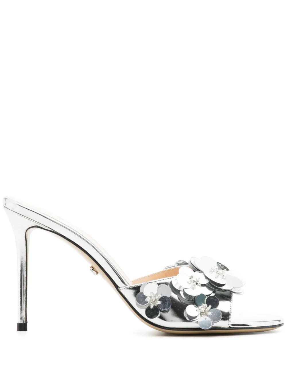 floral-appliqué 100mm metallic mules | Farfetch Global