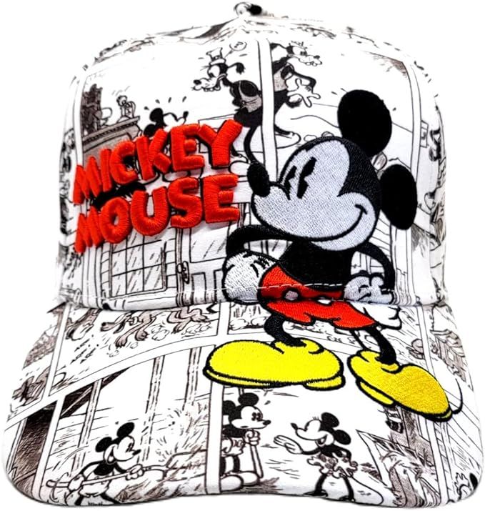 Disney Mickey Mouse Comic Book Print Snapback Baseball Hat (Black and White) | Amazon (US)