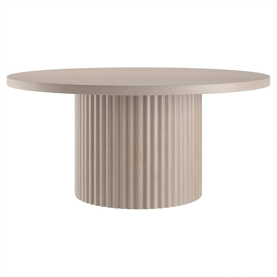 Henn&Hart 32" Fluted Round Wooden Pedestal Low-Profile Coffee Table with Ribbed Pedestal Base for... | Amazon (US)