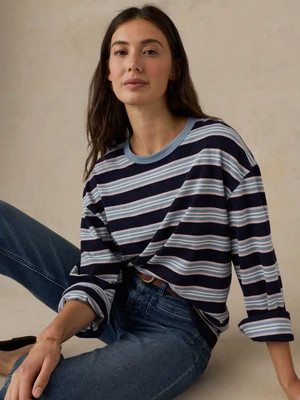 Sunwashed Long-Sleeve Retro Tee - Moonlit Tidal Stripe | Faherty