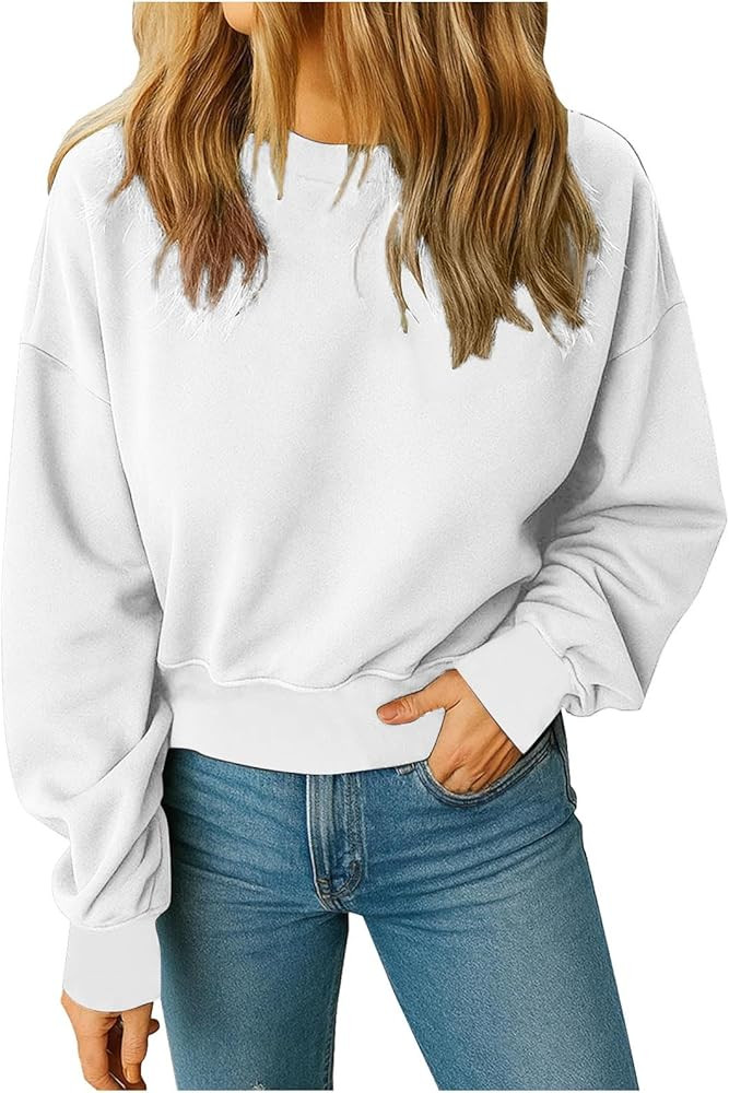 Sweatshirt for Women Soft Crewneck Long Sleeve Pullover Fall Winter Solid Casual Comfy Tops Ladie... | Amazon (US)