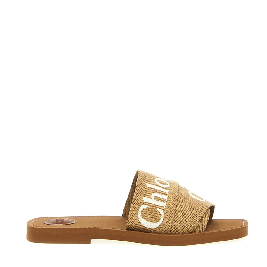 Chloe Woody Logo Flat Mules in Beige, Brand Size 35 ( US Size 5 ) | Jomashop.com & JomaDeals.com