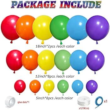KAWKALSH Rainbow Balloon Arch Kit 111Pcs 18 12 5 Inch Latex Colorful Party Balloons Garland for B... | Amazon (US)