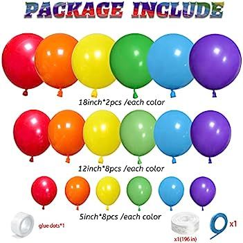 Rainbow Balloon Arch Kit 111Pcs 18 12 5 Inch Latex Colorful Party Balloons Garland for Birthday B... | Amazon (US)