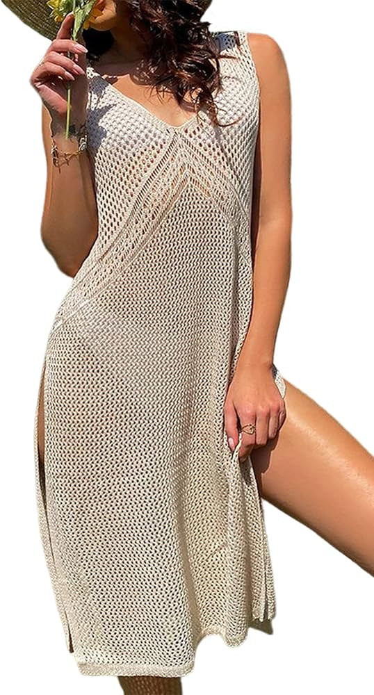 ZAFUL Women Cover Up Hollow Out Side Split Swimsuits Bikini Cover Beach Swimwear | Amazon (US)