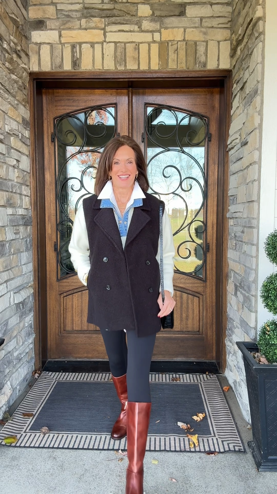 Falling temps means it’s time to grab fleece lined leggings! The iconic booty boost now available in fleece! Lift the bottom and keep it warm! 
Use one time code : ANNIEKXSPANX on leggings

Leggings - L
Poplin shirt - Small tall
Denim collar sweater - medium (just about sold out but I linked similar) you can join the waitlist for mine! 
Vest - M

Riding boots available in regular and wide calf 

#coldweatherstyle 

#LTKgrwm #LTKStyleTip #LTKShoeCrush