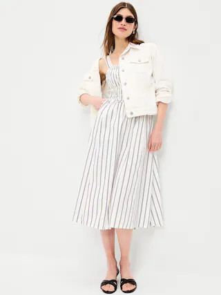 Fit & Flare Smocked-Bodice Midi Dress | Old Navy (CA)