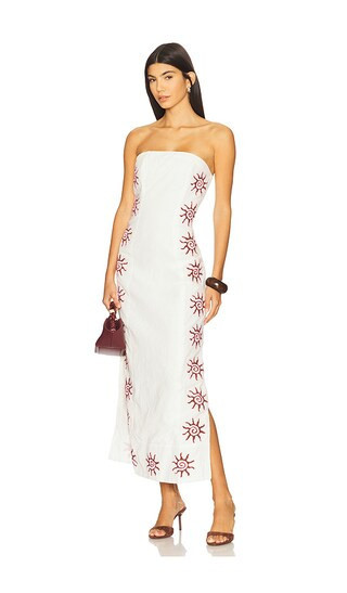 The Wolf Gang Sueno Strapless Maxi Dress in Ivory. - size L | Revolve Clothing (Global)