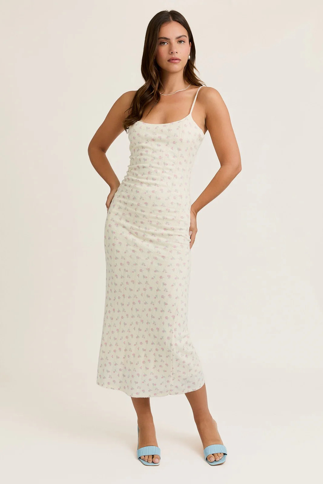 Ivory Floral Pointelle Knit Midi Dress | PinkBlush Maternity