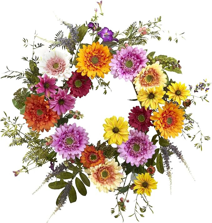 Nearly Natural 4936 African Sunflower Wreath, 26-Inch, Multicolored/Lavender | Amazon (US)