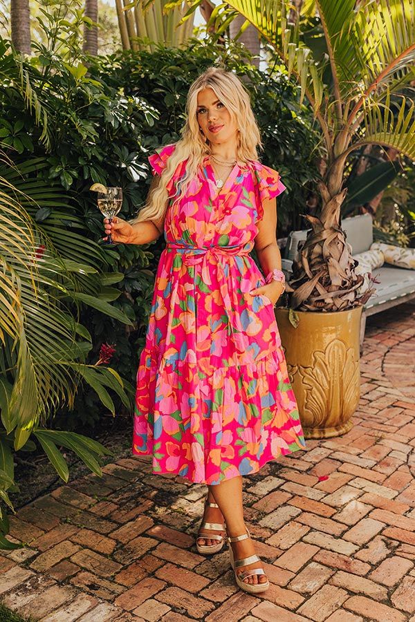 French Riviera Floral Midi in Hot Pink Curves | Impressions Online Boutique