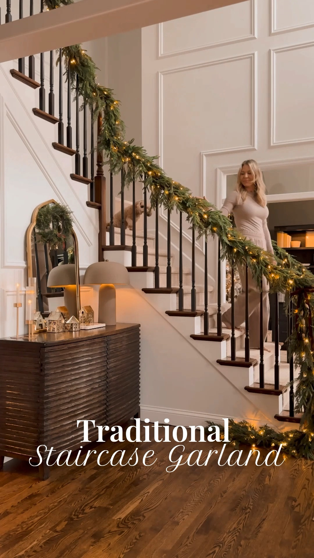 Traditional Staircase Garland. I like to keep my staircase garland simple so my favorite warm white lights, a cute velvet bow and a set bells was all I needed. ✨

#LTKStyleTip #LTKHoliday #LTKHome