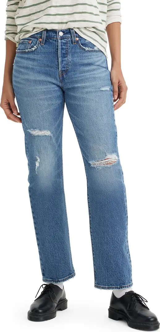 Wedgie Ripped High Waist Straight Leg Ankle Jeans | Nordstrom