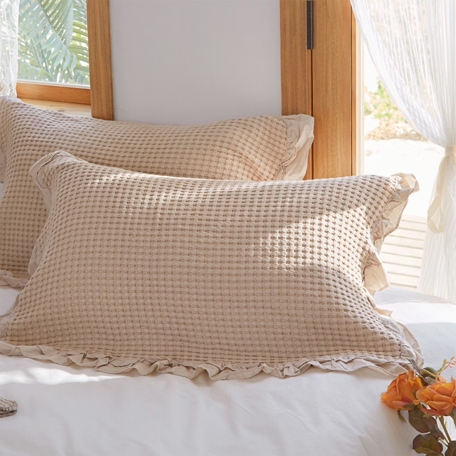 EGYMEN Cotton Pillowcase, 24"x32" Non-Slip Ruffled Cover, Adjustable Strap Pillow Sham, Breathable Bed Pillow Case - Walmart.com | Walmart (US)