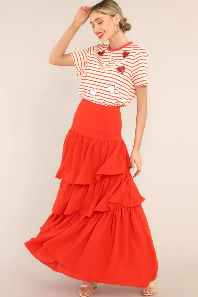 On My Sleeve Red Stripe Sequin Heart Top | Red Dress 