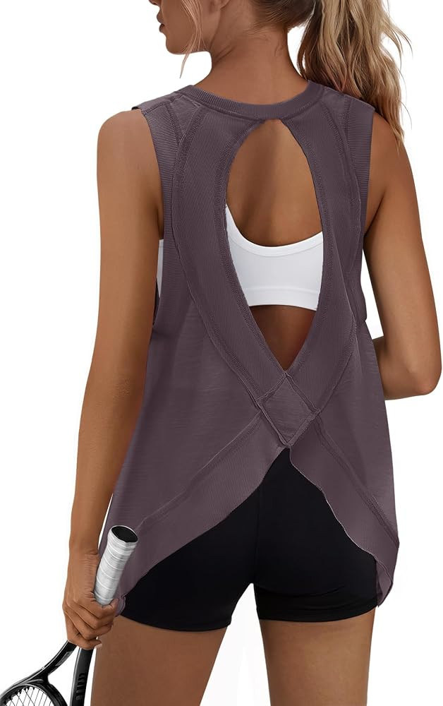 Panadila Womens Open Back Tops Slouchy Athletic Shirts | Amazon (US)
