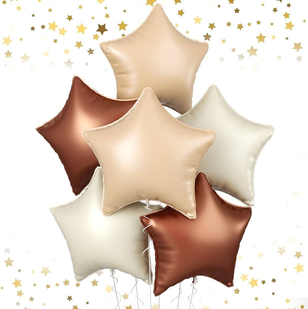 18 Inch Cream Star Balloons, Brown Tan Cream Helium Foil Star Balloons, 6 PCS Nude Cream Mylar St... | Amazon (US)