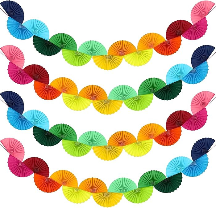 Rainbow Fan Garland Party Decorations - 4 Pack Paper Chain Garland Colorful Party Decorations for... | Amazon (US)