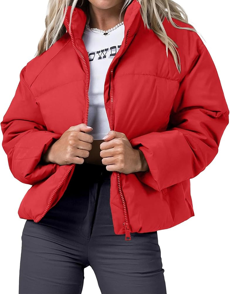 Women's Winter Cropped Puffer Jacket 2023 Long Sleeve Lightweight Zip Short Jacket Coat with Pock... | Amazon (US)