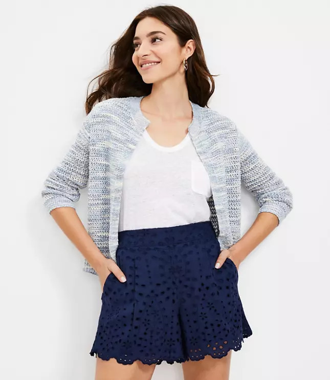 Petite Pleated Pull On Shorts in Eyelet | LOFT | LOFT