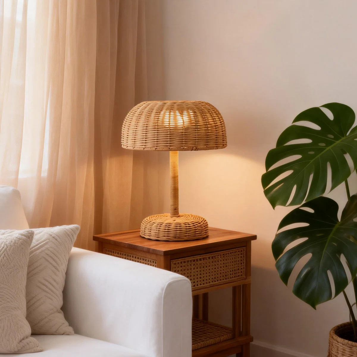 Vintage Rattan Dimmable LED Table Lamp | Wayfair North America