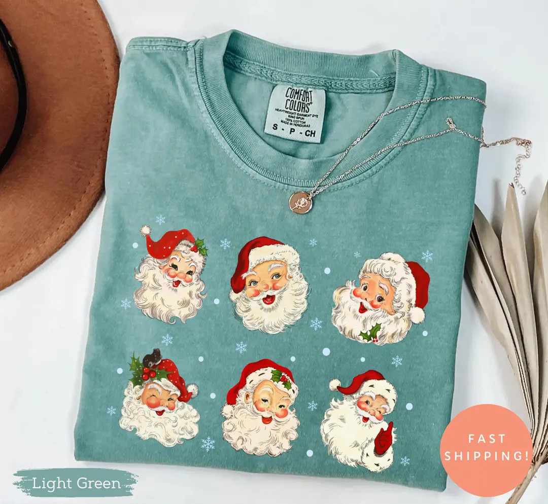Comfort Colors® Vintage Santa Faces Shirt, Retro Christmas Tee, Cute Holiday Top, Nostalgic Xmas... | Etsy (US)