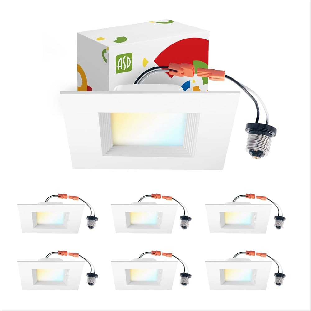 ASD Recessed Lighting 6 inch, Square Ceiling Light, 12W-50W Replacement, 1023 Lm Wet Rated Dimmab... | Amazon (US)