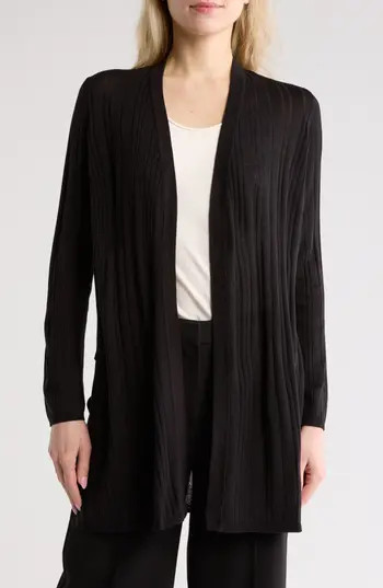 Adrianna Papell V-Neck Ribbed Duster Cardigan in Black at Nordstrom Rack, Size X-Small | Nordstrom Rack
