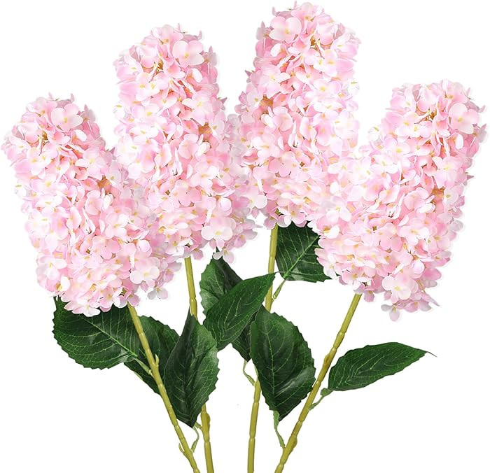 4pcs Pink Hydrangea Artificial Flower, 33.5" Long Stem Real Touch Conical Fake Hydrangea Silk Flo... | Amazon (US)