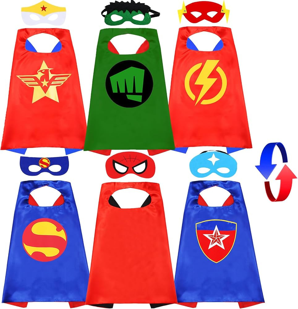 Superhero Capes and Masks for Kids Halloween Cosplay Double Side Capes Superhero Toy Kids Best Gi... | Amazon (US)