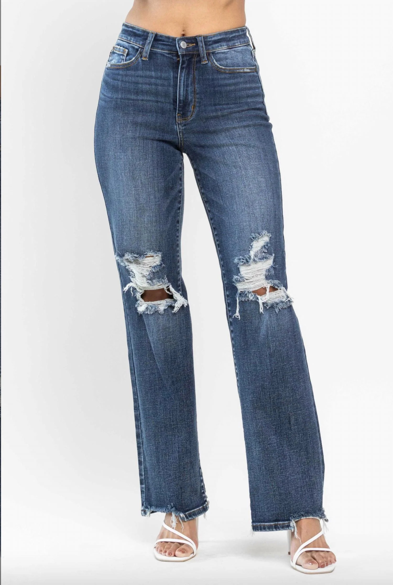 Women's Knee Destroy Leg Jeans In Blue | Shop Simon
