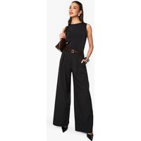 Womens High Waisted Pleated Wide Leg Trouser - Black - 16, Black | Boohoo.com (UK & IE)